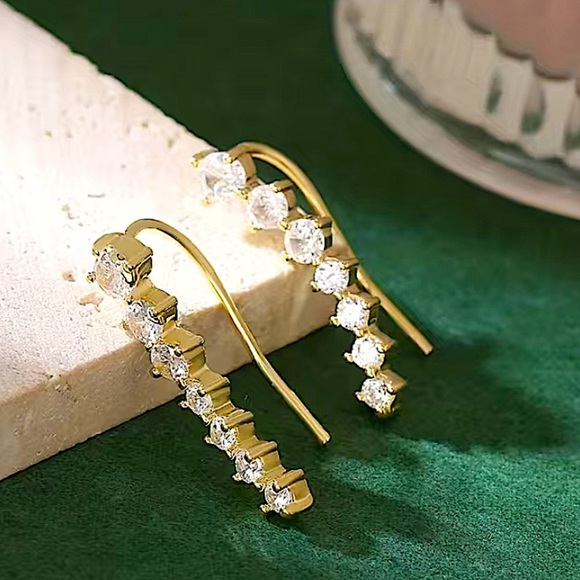 Gold Zircon Ear Climber, Ear Huggies, Minimalist - Picture 4 of 8